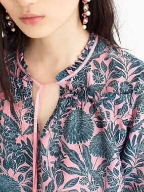 J. Crew Abigail Borg Pink and Blue Floral Silk Cotton Blouse - size XXS